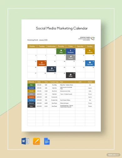 social media marketing calendar template