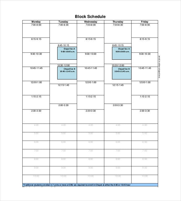 standard block schedule