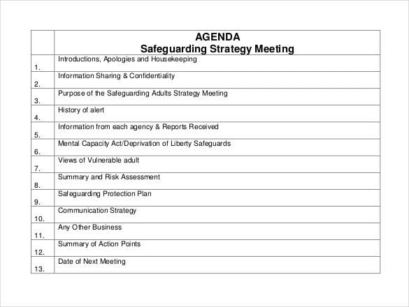 standard strategy meeting agenda