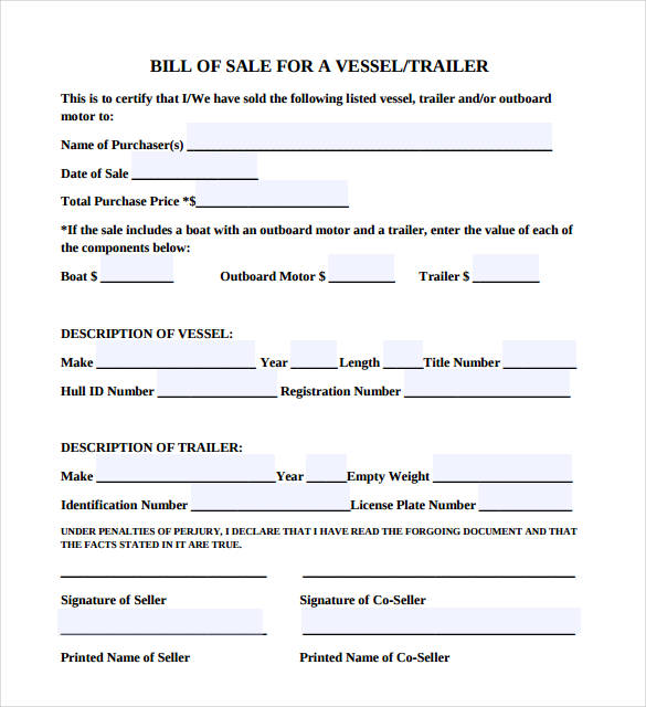 Bill Of Sale Template For Trailer Verstocks