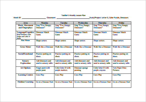 free toddler plans printable lesson Plan   Free Template PDF, 9  Format Word Lesson Toddler