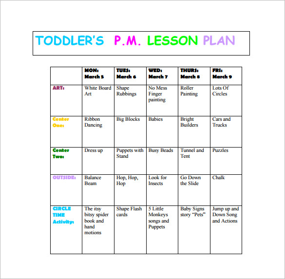 free weekly lesson planner printable for toddler