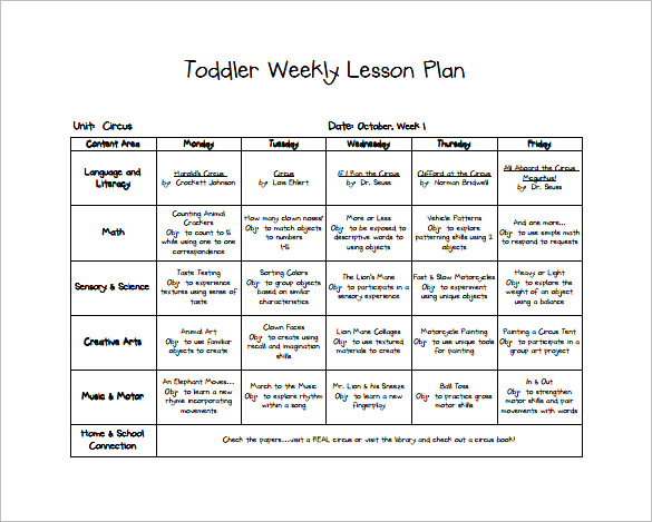 8  Toddler Lesson Plan Templates PDF Word Excel