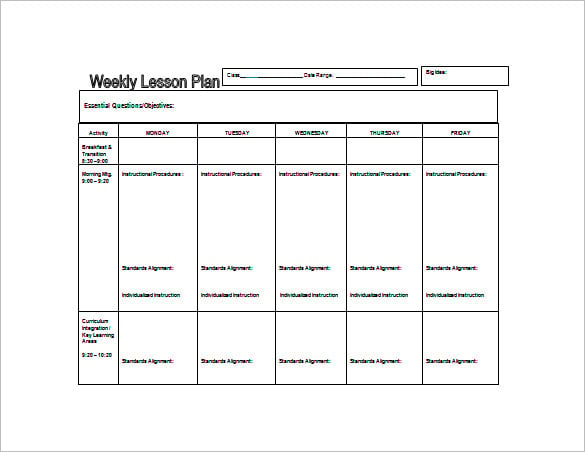 Weekly Lesson Plan Template 10 Free Word Excel PDF Format Download 