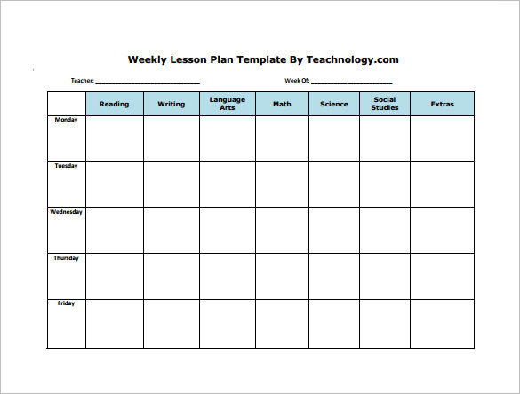 Weekly Lesson Plan Template for Students