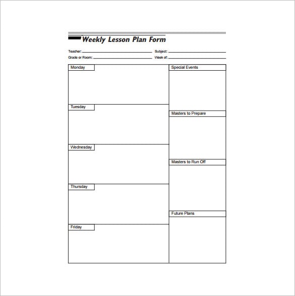 class room weekly lesson plan free pdf template