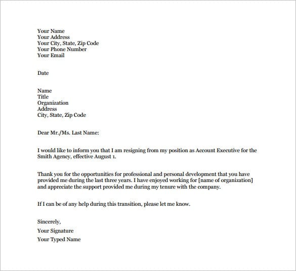 email resignation letter example pdf free download min