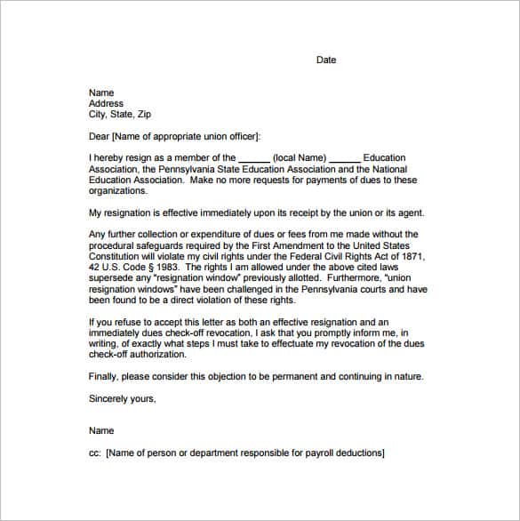 example union resignation letter free pdf download min
