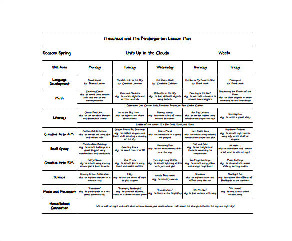 plan de lecciones preescolar gratuito para kindergarten descarga en pdf