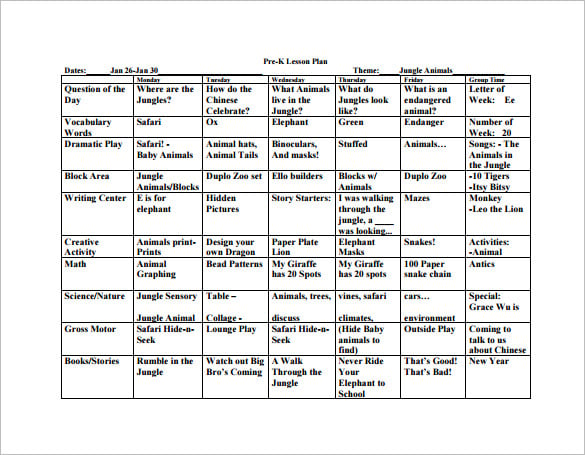 plan de lecciones de pre-k Zoo descarga gratuita de plantilla pdf