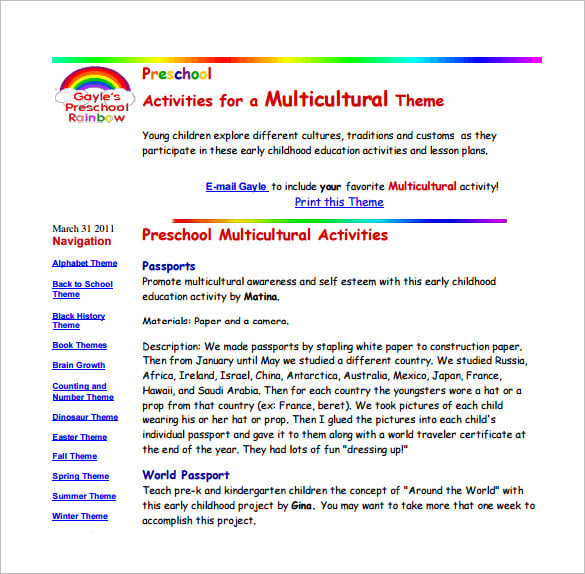 preschool multicultural lesson plan free pdf download