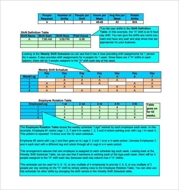 free download weekly shift rotation schedule template pdf
