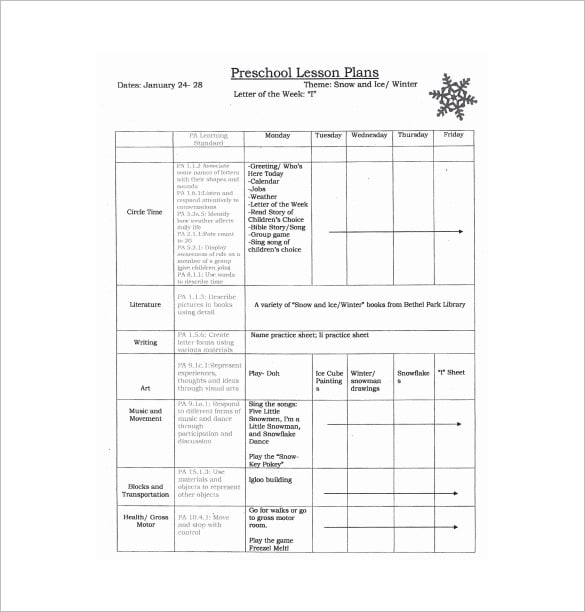 sesonger førskole leksjon plan gratis pdf mal