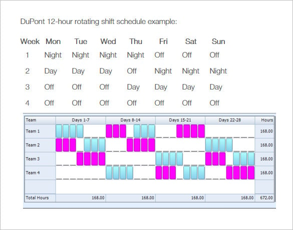 printable 8 hour dupont rotating shift schedule template