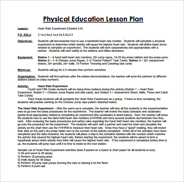 physical education lesson plans for elementary