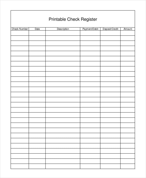 free printable check register