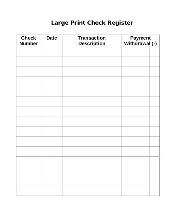 Sample Check Register Template 10+ Free Sample, Example, Format