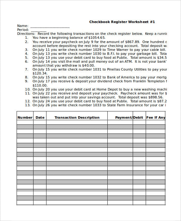 check book register worksheet