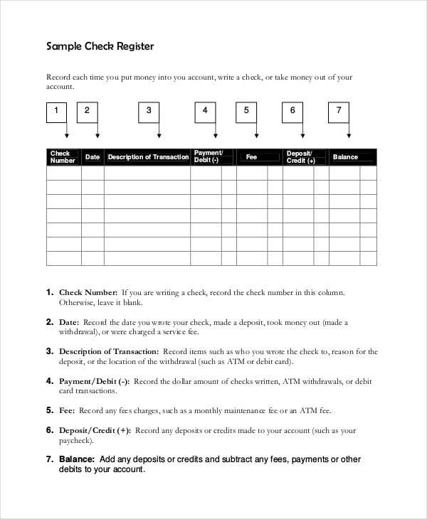 sample check register template