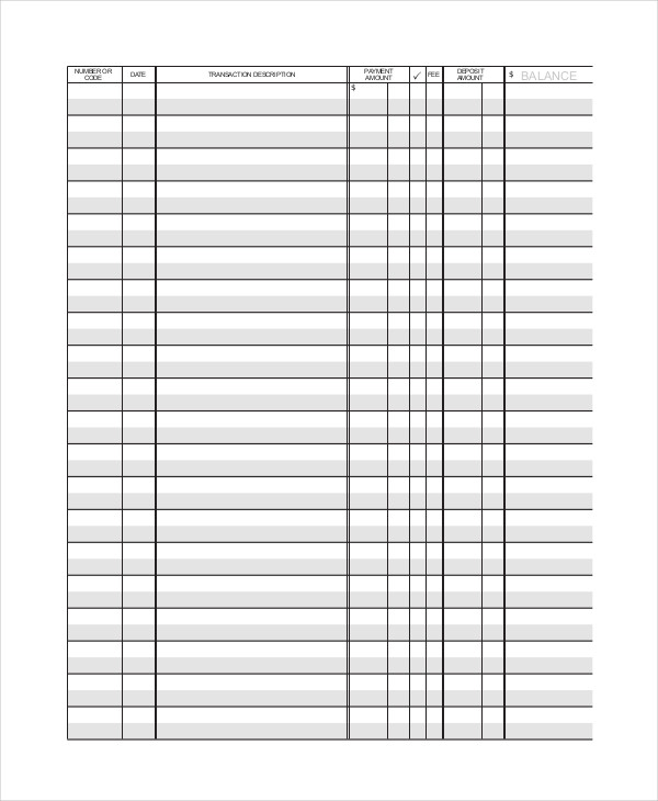 bank register printable free for checkbook size