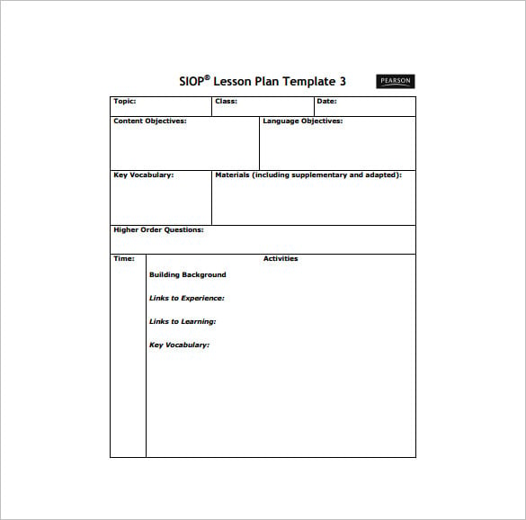 free siop lesson plan template 3 pdf download
