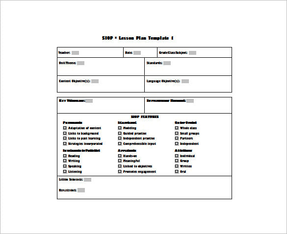 siop lesson plan template 1 free word template