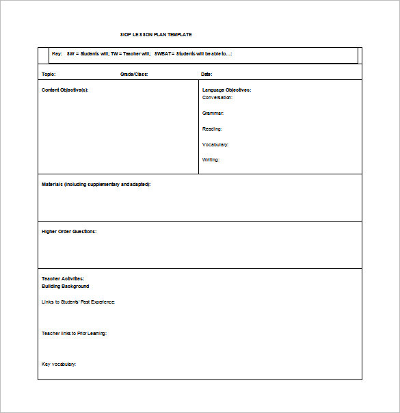 10+ Siop Lesson Plan Templates DOC, Excel, PDF