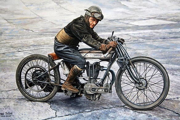 norton rider vintage oil painting