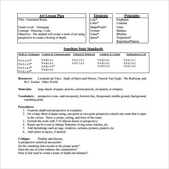 elementary arts lesson plan template free pdf template