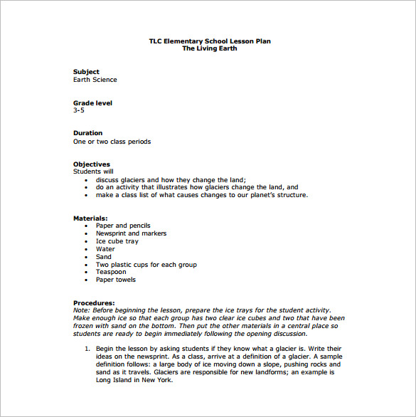 free tlc elementary school lesson plan pdf template