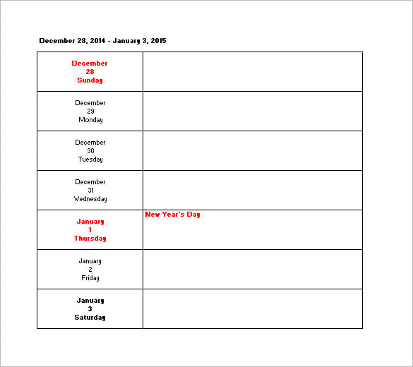 yearly calendar schedule template excel free download