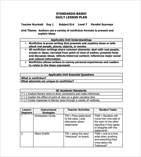 Detailed Lesson Plan Template - Freebies