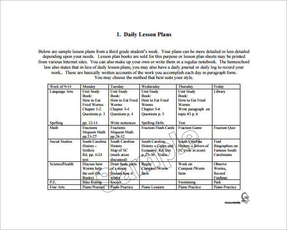 daily lesson plans free pdf template download
