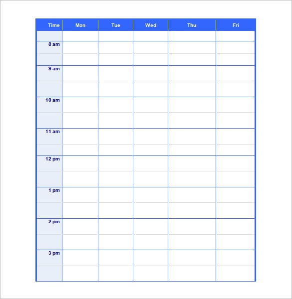 daily blank schedule calendar template word doc