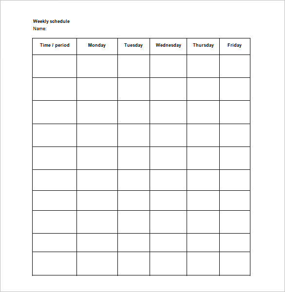 weekly blank schedule template free download