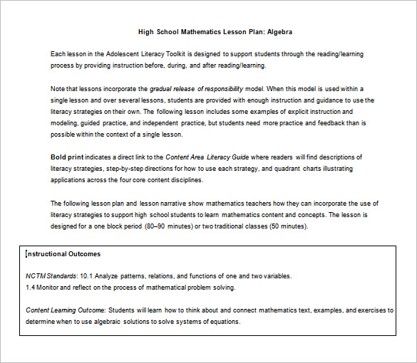 5 Sample Lesson Plan Template For High School SampleTemplatess 