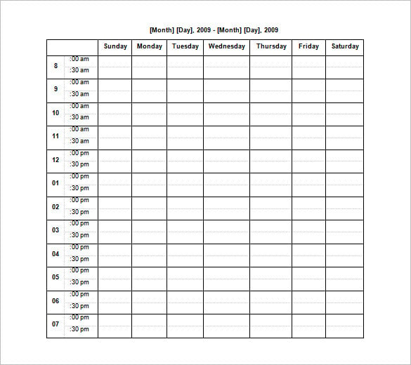 editable blank hourly schedule template free download