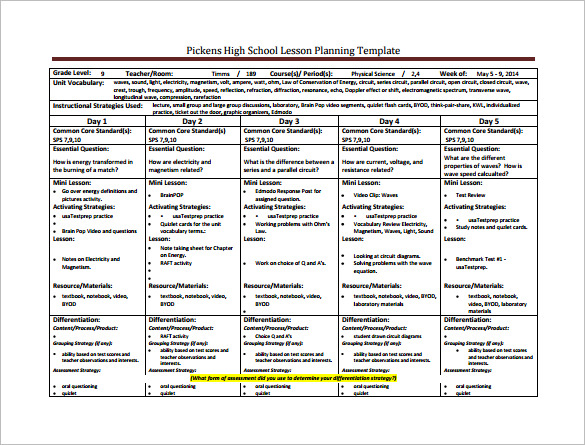 High School Lesson Plan Template 6 Free Word Documents Download