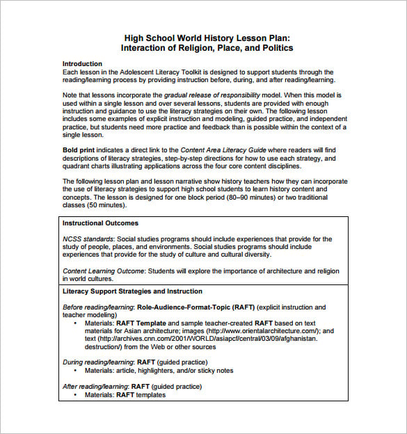 high school world history lesson plan free pdf