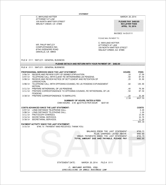 Sample Attorney Billing Statement