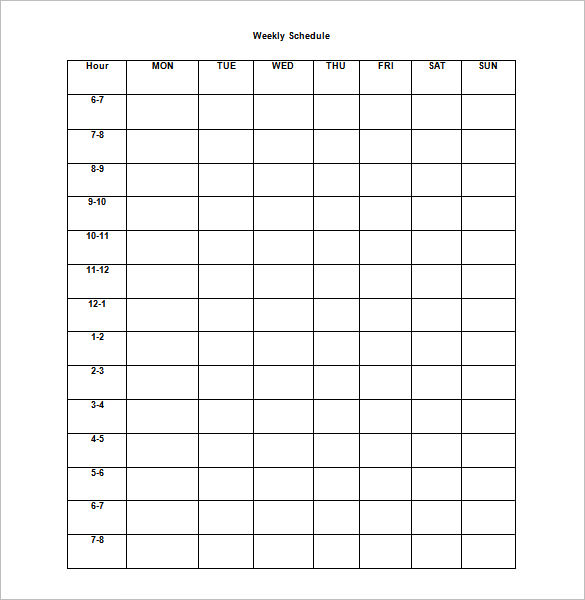 for weekly form schedule PDF Word, Template Download Excel, Format 7 â€“ Weekly Free Schedule