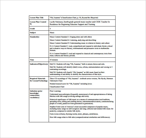 Free Printable Music Lesson Plan Template Printable Templates Free