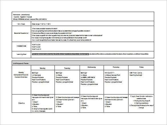 Middle School Lesson Plan Template 8 Free PDF Word Format Download 