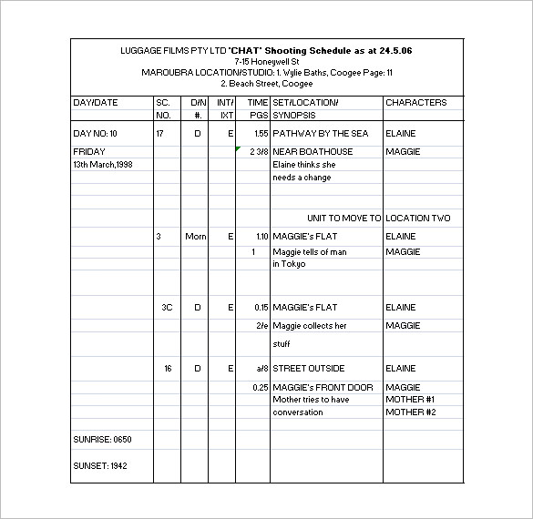 11+ Film Shooting Schedule Templates PDF, DOC