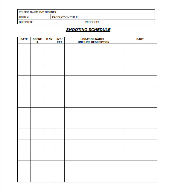 Image result for filming scheduling template