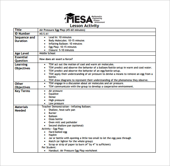 Middle School Lesson Plan Template - 11+ Word, Excel, PDF Format Download!