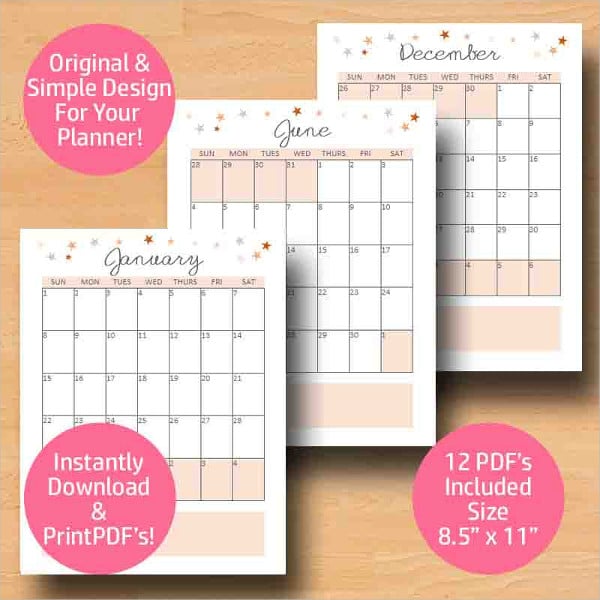 printable monthly desk calendar