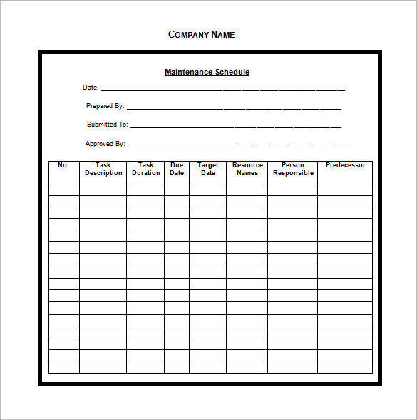 Car Maintenance Chart Template