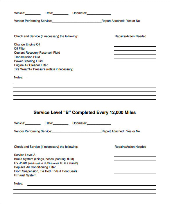 vehicle maintenance plan schedule template pdf format