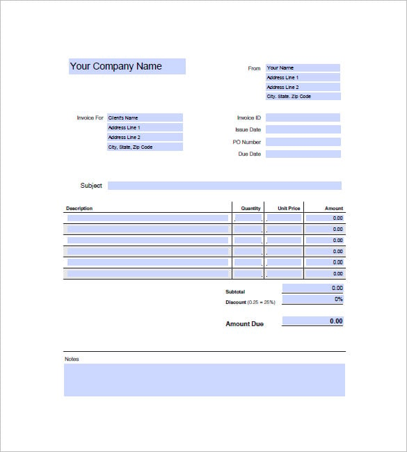 Generic Invoice Template 8 Free Word Excel Pdf Format Download